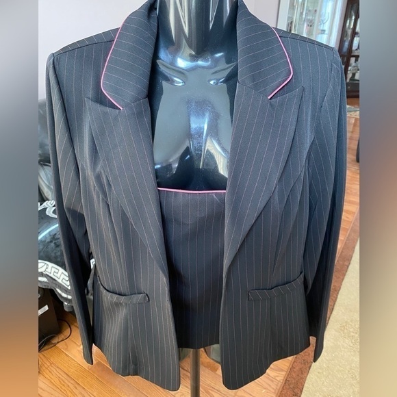 JESSICA Petite Vintage pin-stripped black pink two piece corset top blazer - Picture 2 of 11